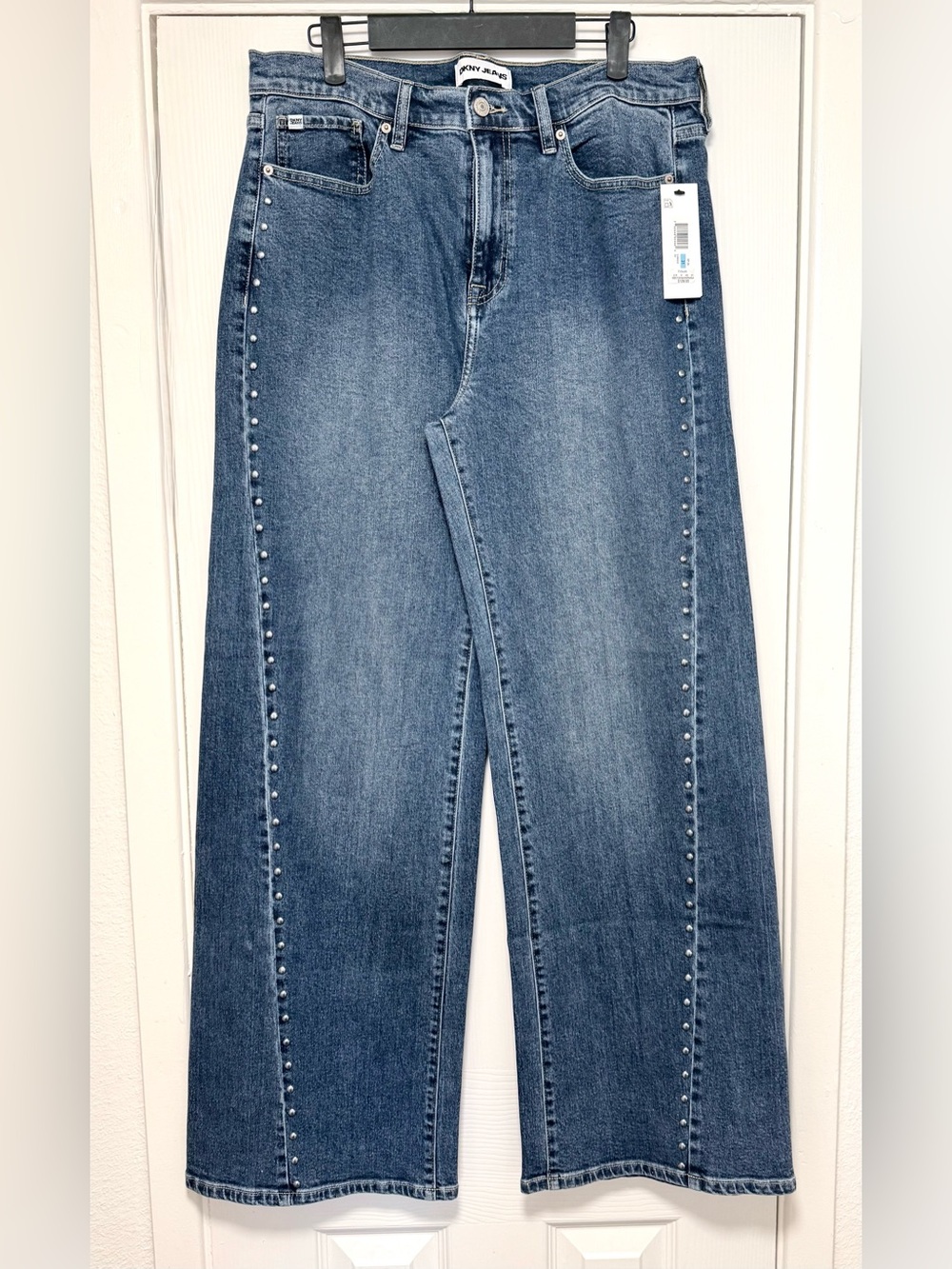 DKNY Indigo Wide-Leg Jeans with Side Stud Detail
